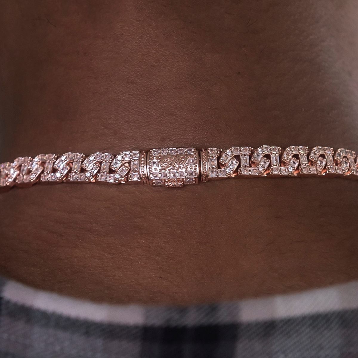 Baguette Chain Link Necklace in Rose Gold- 8mm