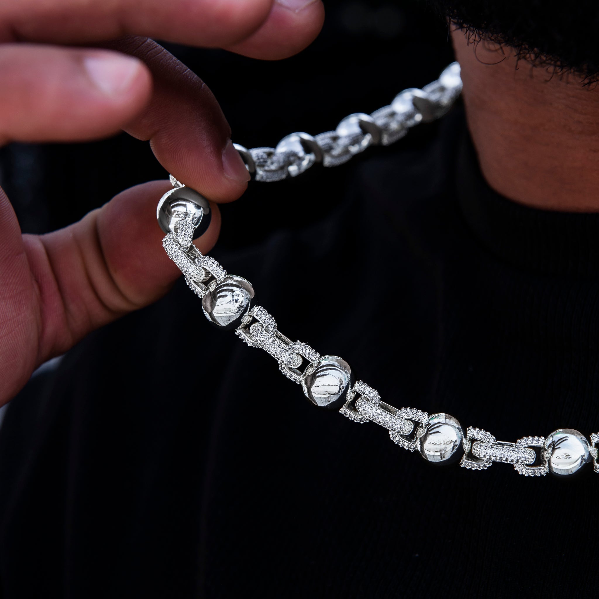 10MM Iced Plain Ball Chain in White Gold