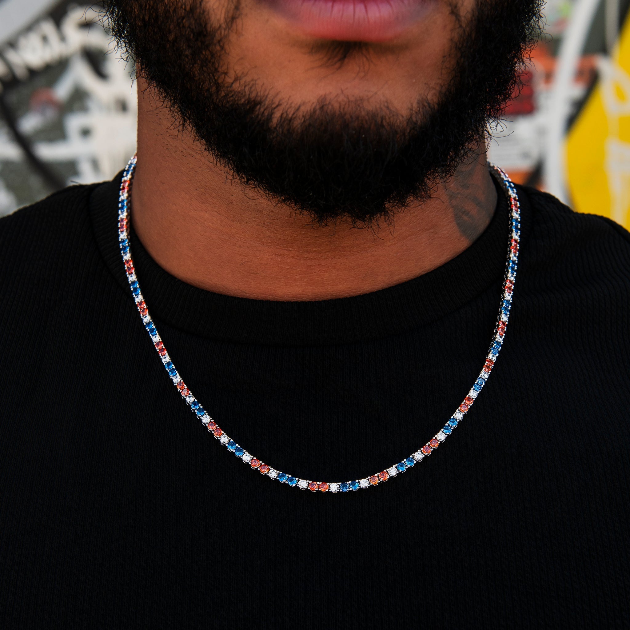 3MM Diamond Colored Tennis Chains in White Gold- All Colors