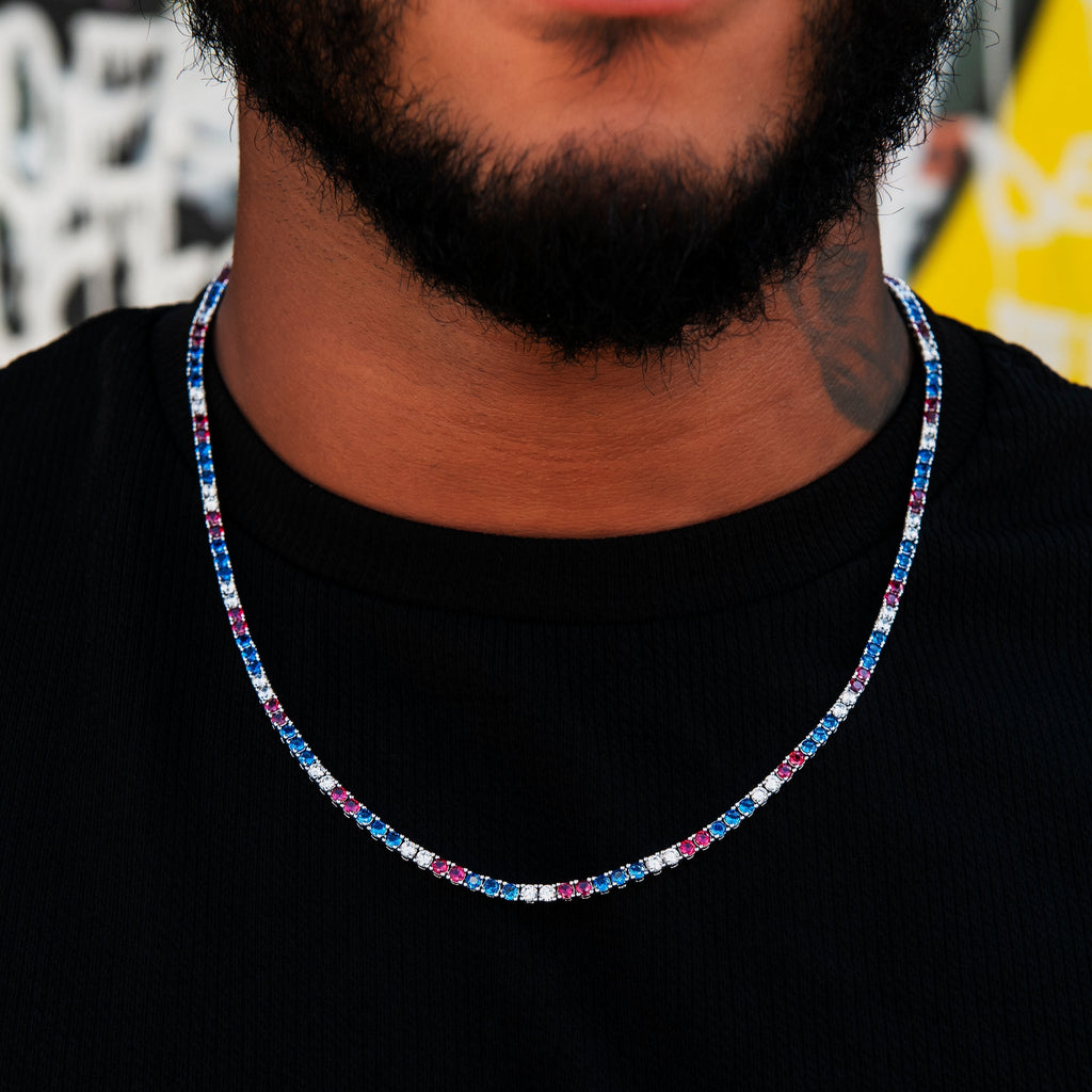 3MM Diamond Tennis Chain - Royal Blue Red White
