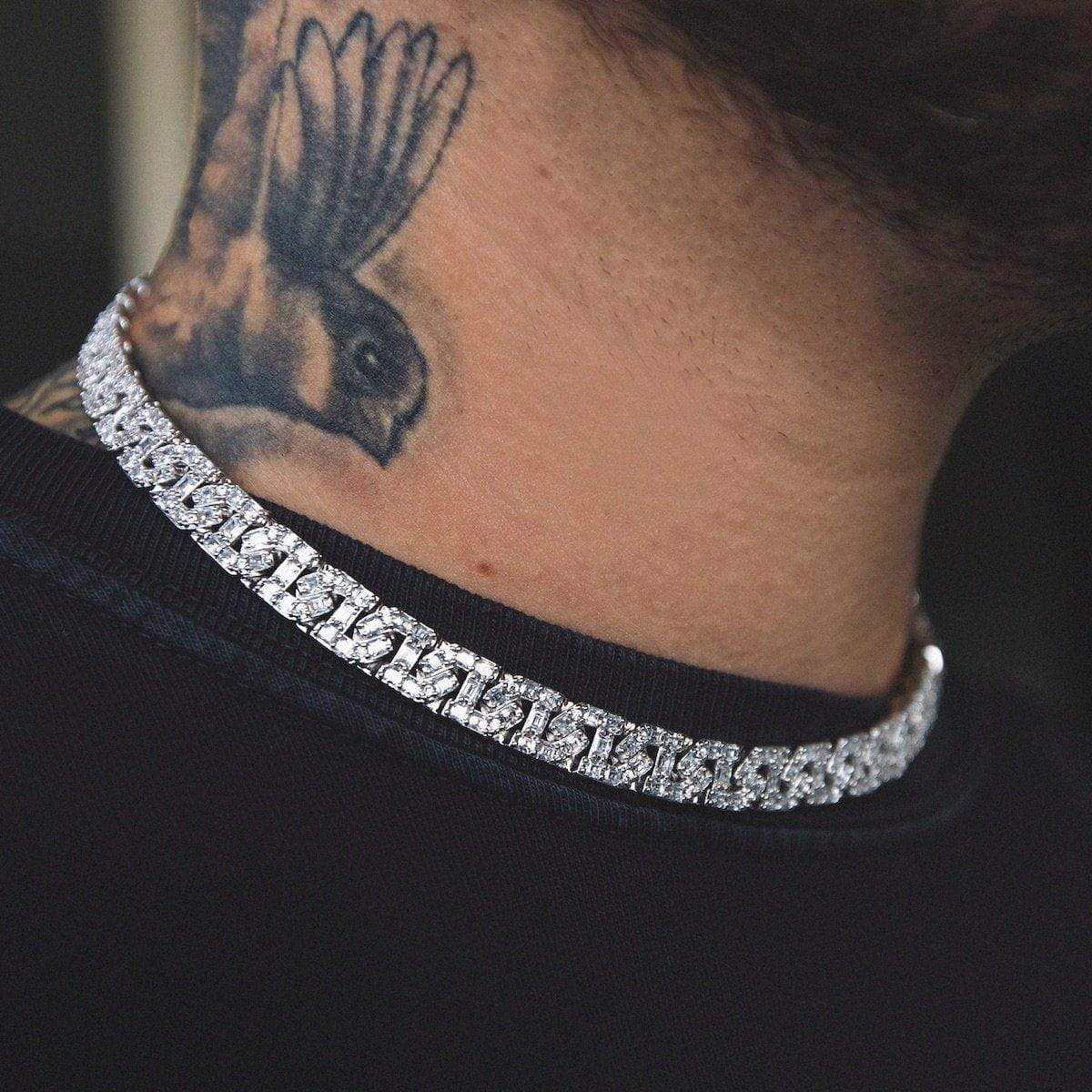 Baguette Chain Link Necklace in White Gold- 8mm